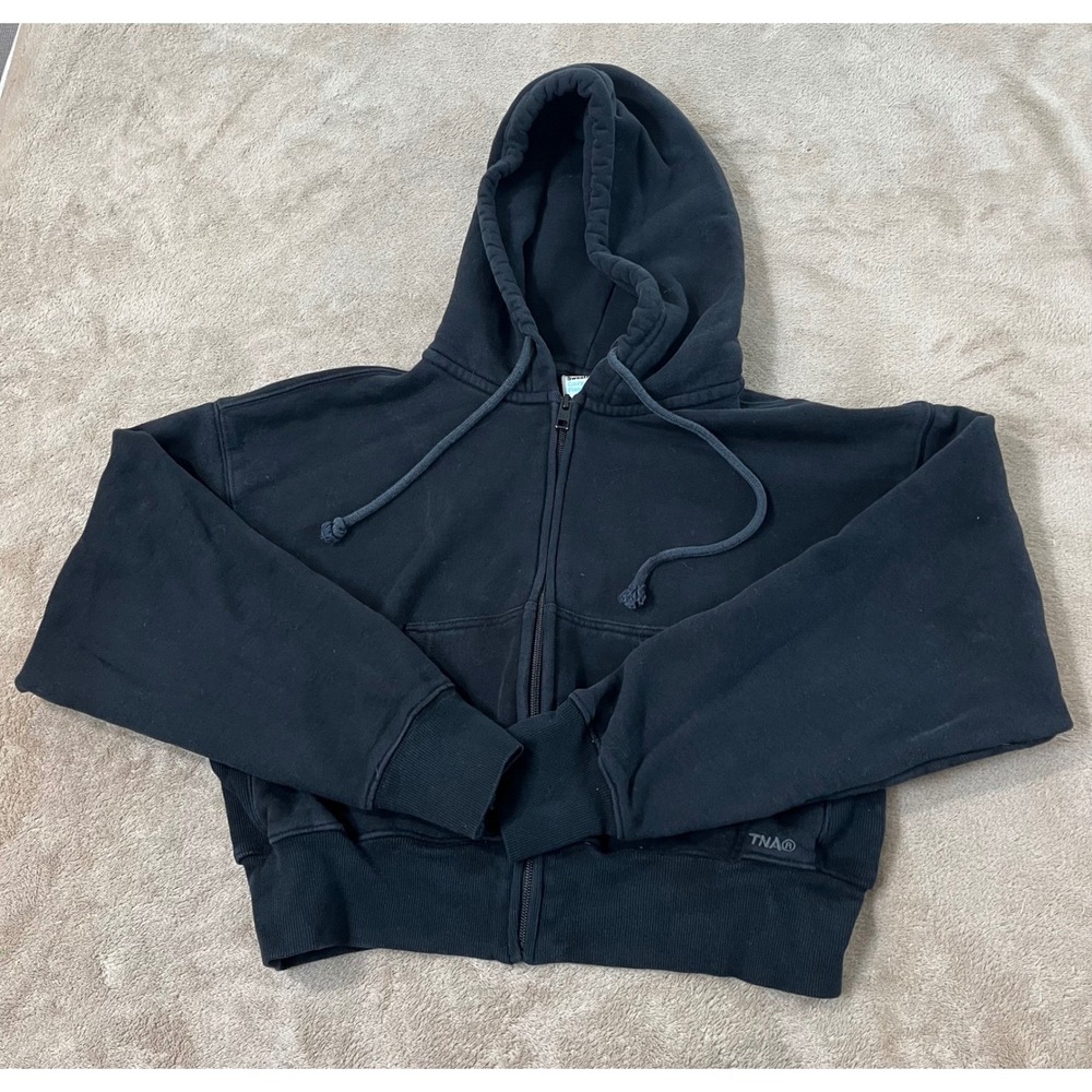 Aritzia TNA Sweatfleece Cozy Fleece Jacket Women 2XS Blue Boyfriend Fit L/S GOOD